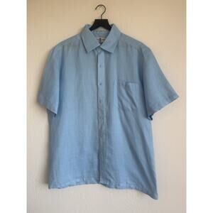 Kahuna Bay 100% Linen Shirt Mens Large Blue Short Sleeve Button Up Beach Resort